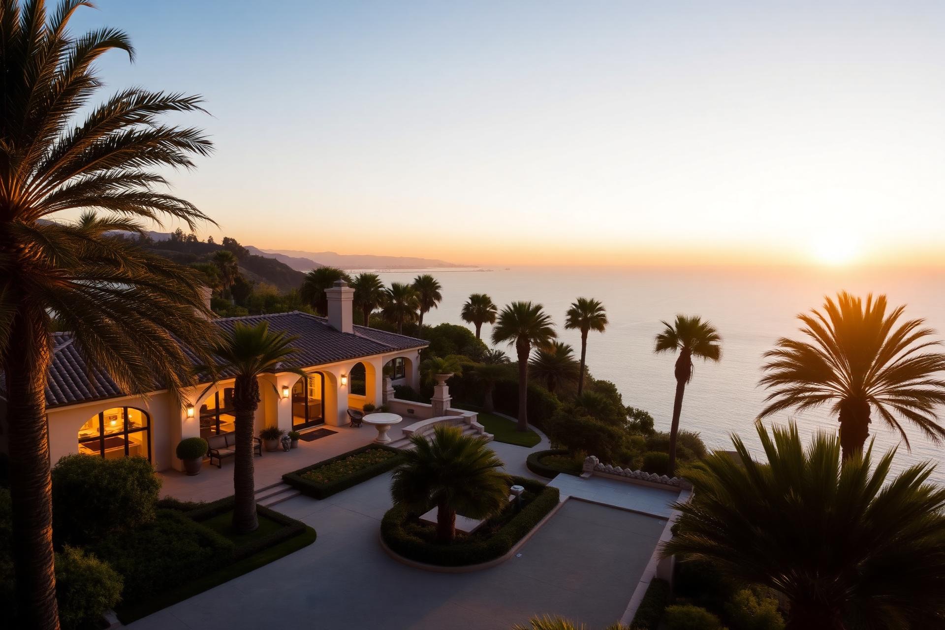 Coastal Montecito estate at golden hour